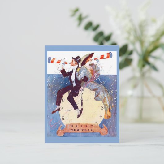 Vintages Glück im neuen Jahr Postkarte (Stehend Vorderseite)