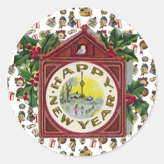 Vintages Glück im neuen Jahr Runder Aufkleber (Vorderseite)