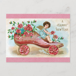 Vintages Glück Neujahr Viktorianisch Angel Floral Postkarte