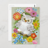 Vintages glückliches Eule in Blume Postkarte (Vorne/Hinten)