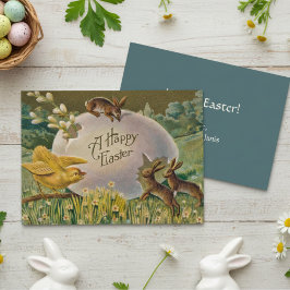 Vintages glückliches Ostereier mit Bunnies Custom Feiertagskarte