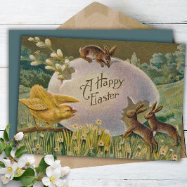 Vintages glückliches Ostereier mit Bunnies Custom Feiertagskarte