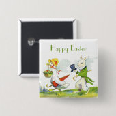 Vintages glückliches Ostern Button-Gekleidetes Button (Vorne & Hinten)
