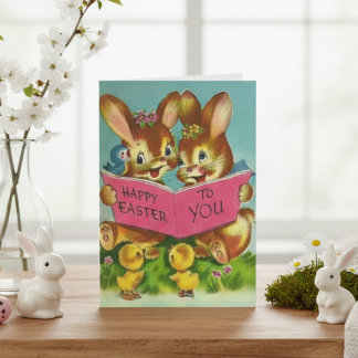 Vintages glückliches Ostern für Sie Bunnies Gewohn Karte