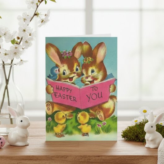 Vintages glückliches Ostern für Sie Bunnies Gewohn Karte