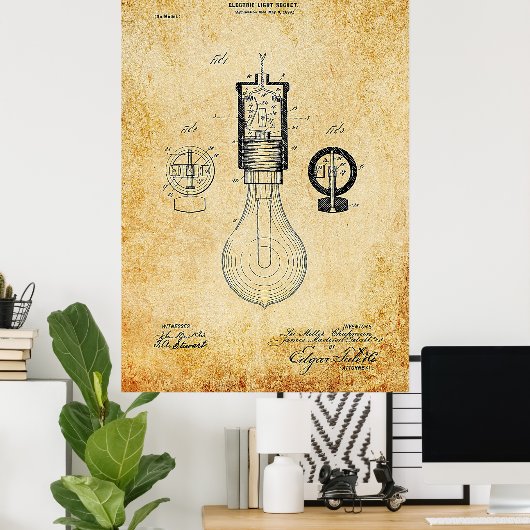 Vintages Glühbirnen-Patent Poster (Heimbüro)