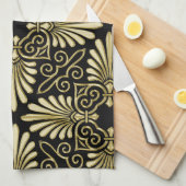 Vintages Gold Black Damask Art Deco Lüfter Geschirrtuch (Viertel Falte)