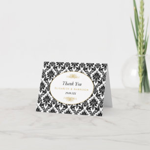 Vintages Gold Black & White Damask Hochzeitsdanken Dankeskarte