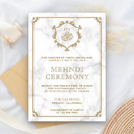 Vintages Gold Blühe Weißer Marmor Islamisches Mehn Begleitkarte