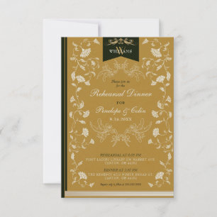 Vintages Gold Book Cover Hochzeit Probe Dinner Einladung