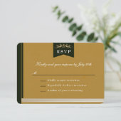 Vintages Gold Book Cover Theme Wedding RSVP Card (Stehend Vorderseite)