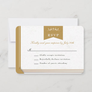 Vintages Gold Book Cover Theme Wedding RSVP Card