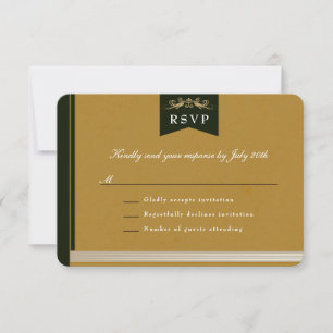 Vintages Gold Book Cover Theme Wedding RSVP Card Karte