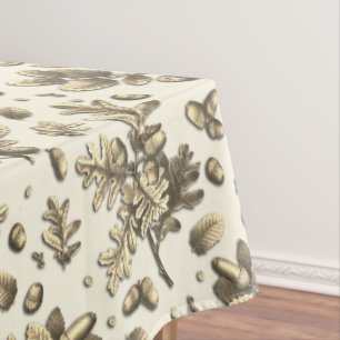Vintages Gold Brown Oak Blätter Acorns auf Beige Tischdecke