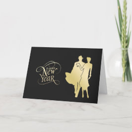 Vintages Gold Couple Art Deco New Year Feiertagskarte