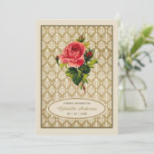 Vintages Gold Damask Rosa Brautparty Einladung (Stehend Vorderseite)