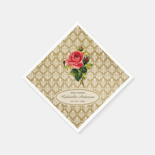 Vintages Gold Damask Rosa Brautparty Serviette