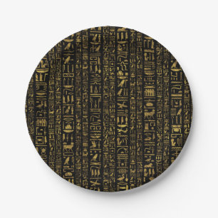 Vintages Gold der ägyptischen Hieroglyphen auf Pappteller