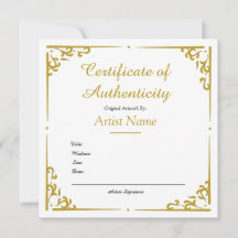 Vintages Gold-Echtheitszertifikat für Kunst