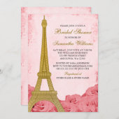 Vintages Gold Eiffelturm Rosenrosen Brautparty Einladung (Vorne/Hinten)