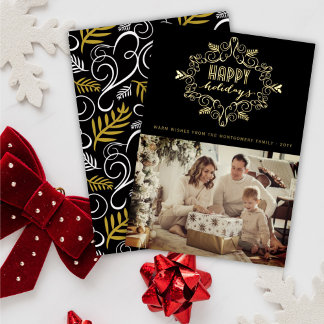 Vintages Gold Festive Foliage Happy Holidays Foto Folien Feiertagskarte