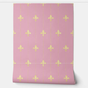 Vintages Gold Fleur-de-Lis Dusky Pink (kleiner Maß Tapete
