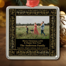 Vintages Gold Floral Frame Foto Frohe Weihnachten