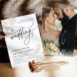 Vintages Gold Floral Modernes Script Foto Hochzeit Einladung