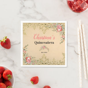Vintages Gold Floral Quinceañera Geburtstag Serviette