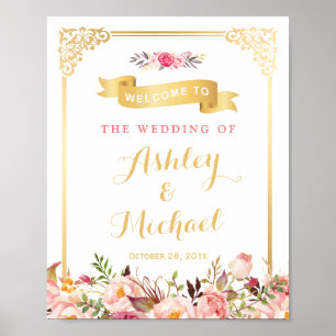 Vintages Gold Frame Floral Wedding Schild