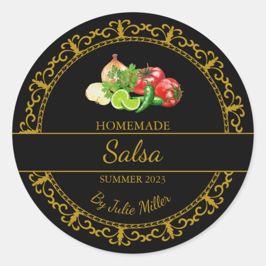 Vintages Gold-Homemade-Salsa-Label | Schwarz Runder Aufkleber (Vorderseite)