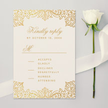 Vintages Gold Ivory Elegante Antique Script Hochze