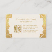 Vintages Gold Ivory QR Code Elegantes Script Antiq Visitenkarte (Rückseite)