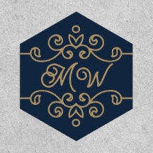 Vintages Gold & Navy Blue-Elegant-Monogramm Geblüh