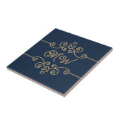 Vintages Gold & Navy Blue-Elegant-Monogramm Geblüh Fliese (Seite)
