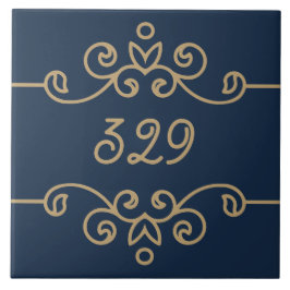 Vintages Gold & Navy Blue-Elegant-Monogramm Geblüh Fliese