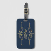 Vintages Gold & Navy Blue-Elegant-Monogramm Geblüh Gepäckanhänger (Vorderseite Vertikal)