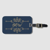 Vintages Gold & Navy Blue-Elegant-Monogramm Geblüh Gepäckanhänger (Vorderseite (Horizontal))