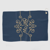 Vintages Gold & Navy Blue-Elegant-Monogramm Geblüh Golfhandtuch (Horizontal)