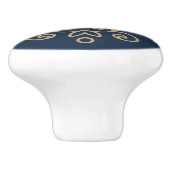 Vintages Gold & Navy Blue-Elegant-Monogramm Geblüh Keramikknauf (Seitenansicht)