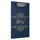 Vintages Gold & Navy Blue-Elegant-Monogramm Geblüh Klemmbrett (Rechts)