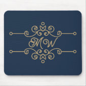 Vintages Gold & Navy Blue-Elegant-Monogramm Geblüh Mousepad (Vorne)