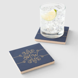 Vintages Gold & Navy Blue-Elegant-Monogramm Geblüh Steinuntersetzer