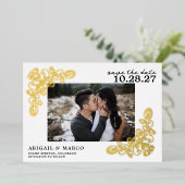 Vintages Gold Save the Date Folieneinladung (Stehend vorne)