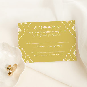 Vintages Gold und Elfenbein Art Déco Hochzeit RSVP Karte