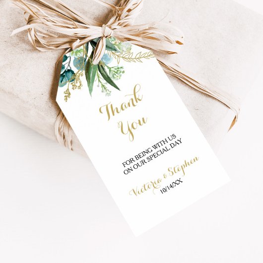 Vintages Gold und grüne Eukalyptus Vielen Dank Geschenkanhänger