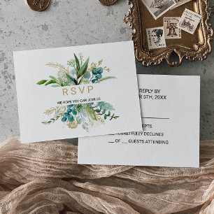 Vintages Gold und grüne Eukalyptus Wedding Rsvp Karte