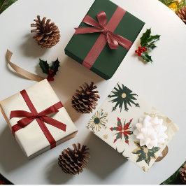 Vintages Gold und grüne Schneeflocken Geschenkpapier Set