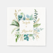Vintages Gold und grüner Eukalyptus Wedding Napkin Serviette (Vorderseite)
