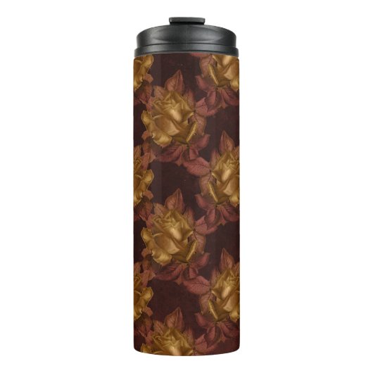 Vintages Gold und Maroon Herbstblumenmuster Thermosbecher (Vorderseite)